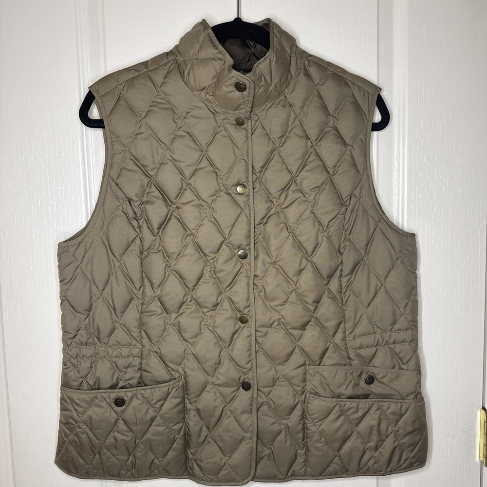 Eddie Bauer Women's Goose Down Filled Quilted Vest XL Embroidered Brown